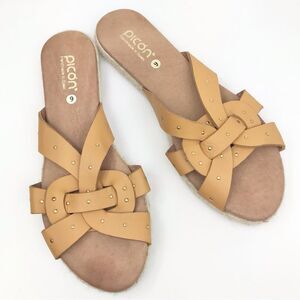 Picon Golden Brown Leather Strappy Espadrille Slide Sandals